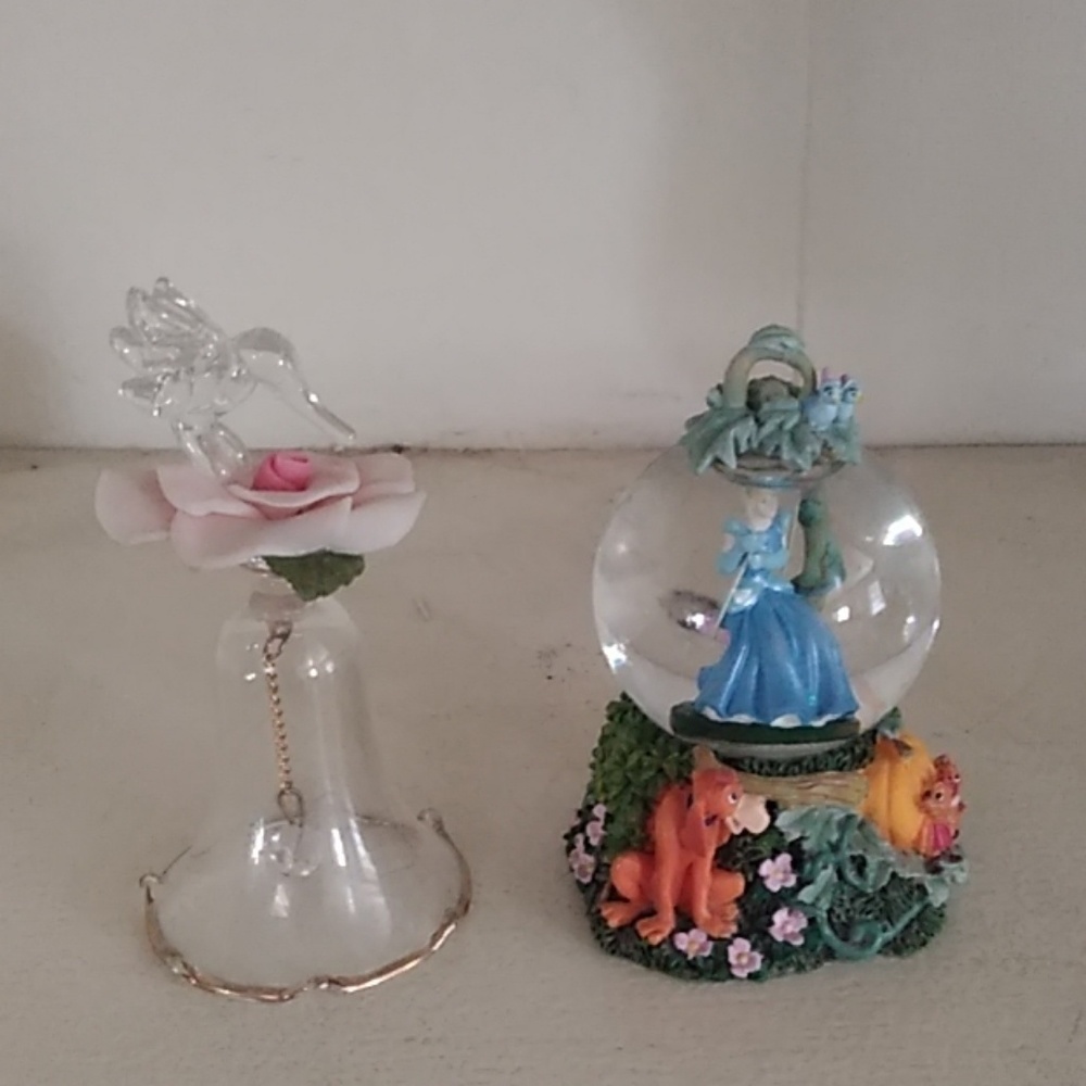 Disney globe ball handblown glass bell hummingbird